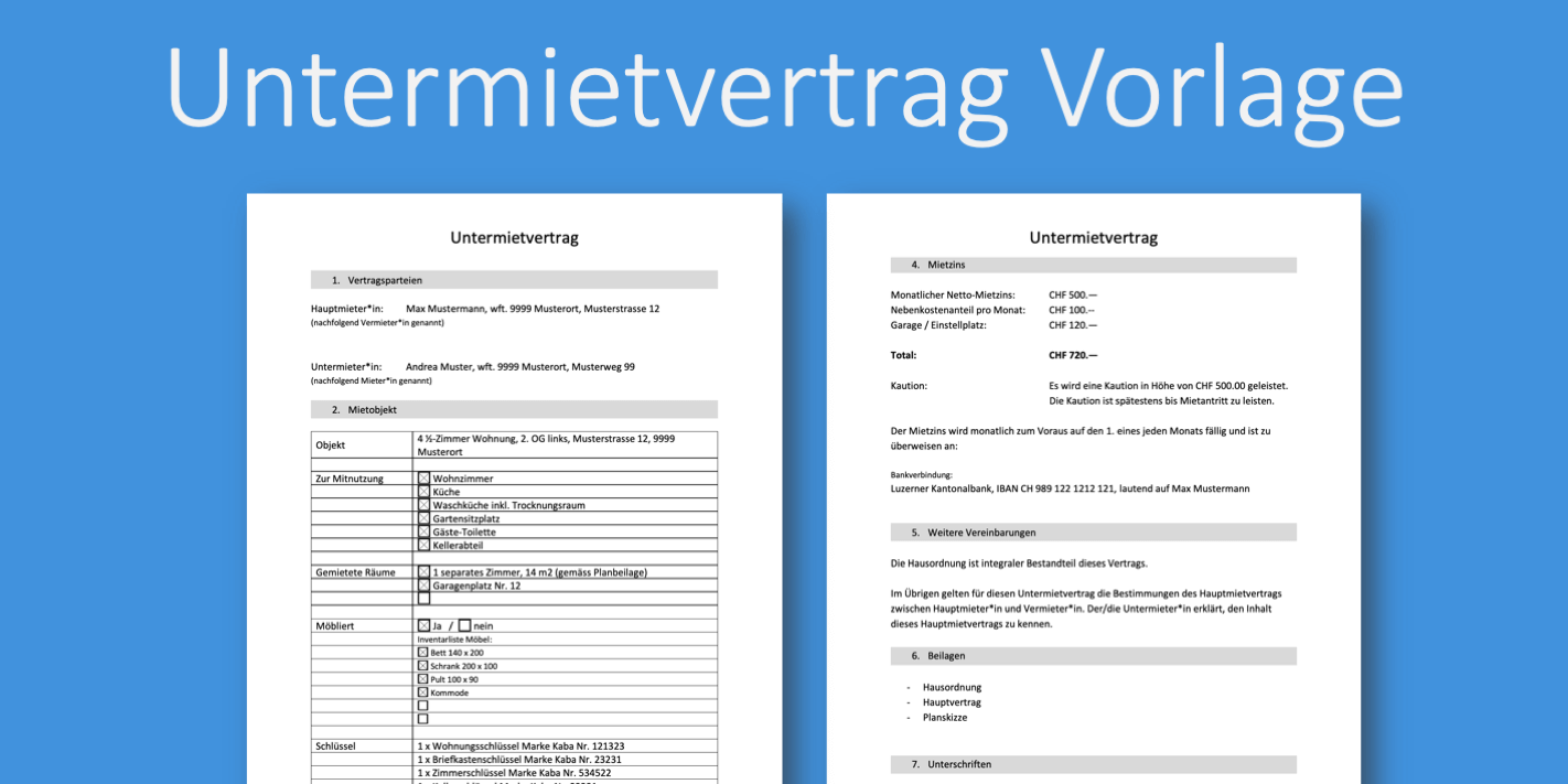 untermietvertrag vorlage pdf